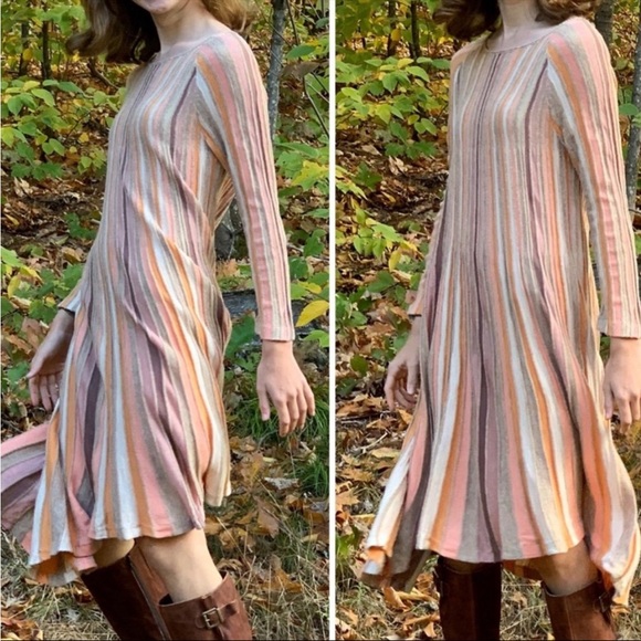 Moth Anthropologie Nora Swing Striped Midi Sweater Dress Wool Alpaca Blush Small - Picture 14 of 14